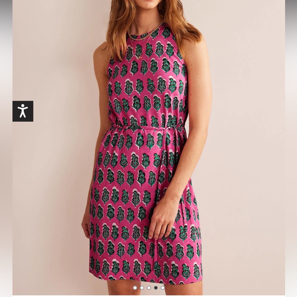 Boden Swing Jersey Dress Pink Artisan Bloom Sleeveless Women 16-18 NO WAIST TIE